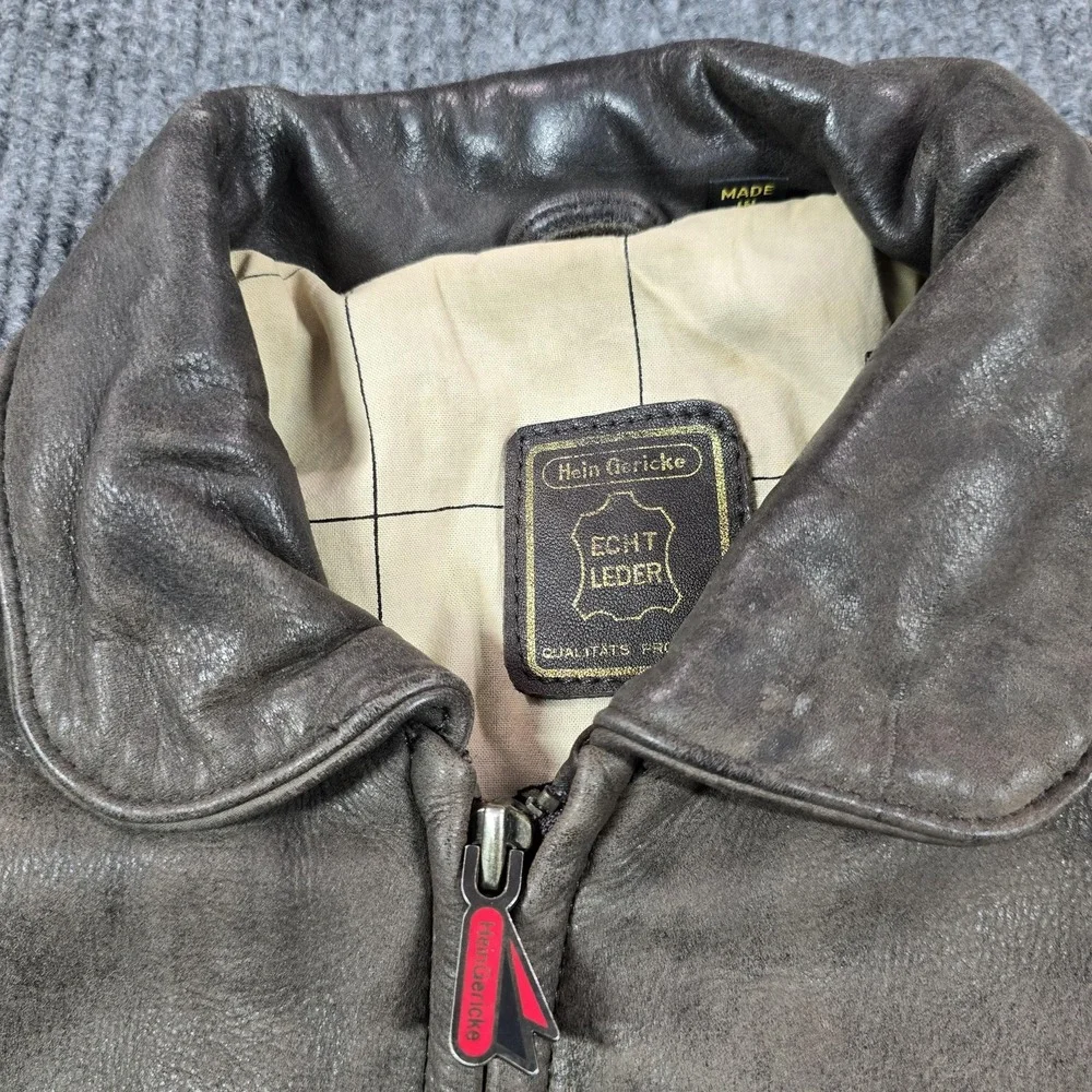 Hein Gericke‎ Jacket Mens 38 Brown Leather Bomber Map Lining Biker Flight Moto